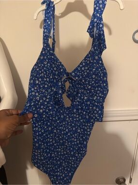 Royal Blue Floral Tie-Front One-Piece Swimsuit